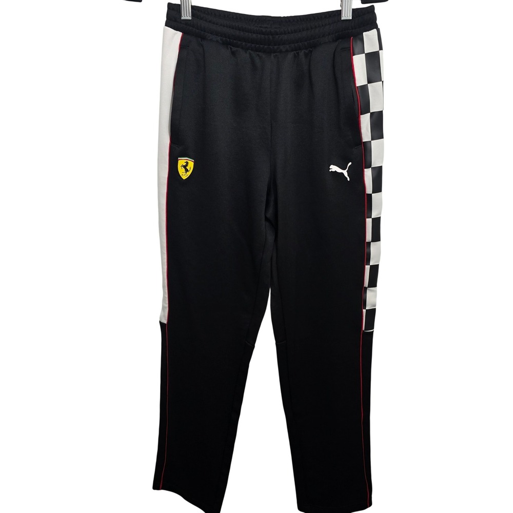 Puma Scuderia Ferrari Men S Track Pants Black Checkered Racing Joggers 535827-01